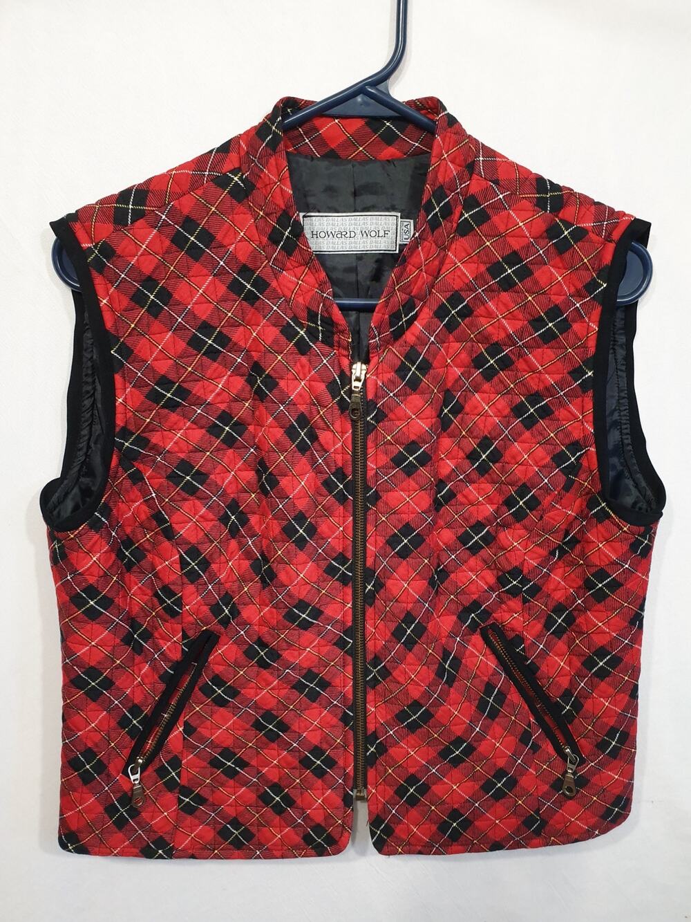 Howard Wolf Dallas Vintage Quilted Plaid Vest Sz 10 Fits Small S Womens Red